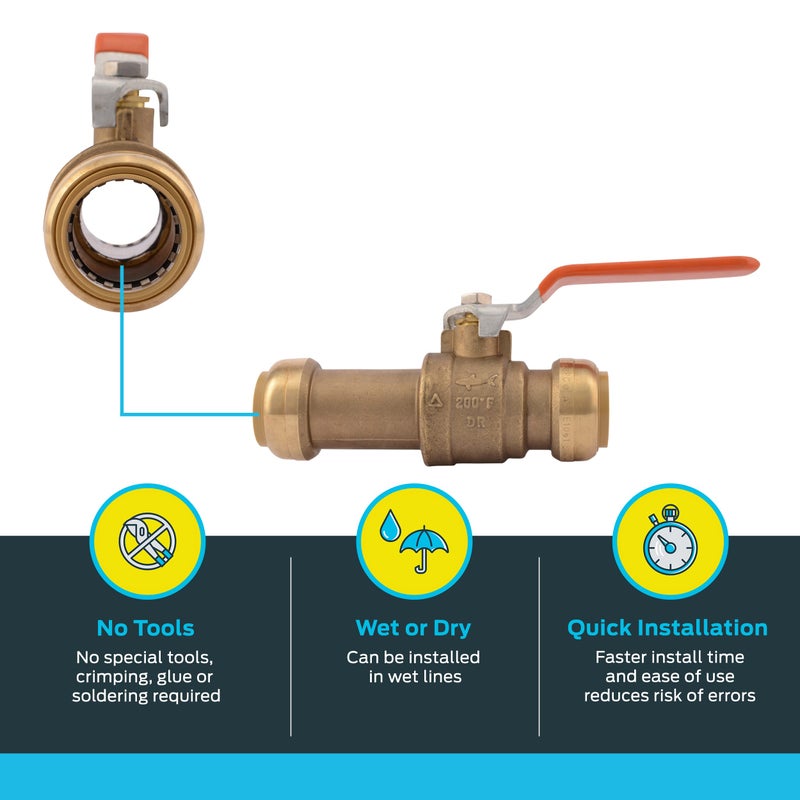 SharkBite 1 Inch Slip Ball Valve, Push to Connect Brass Plumbing Fitting, PEX Pipe, Copper, CPVC, PE-RT, HDPE, 24737LF - Image 3